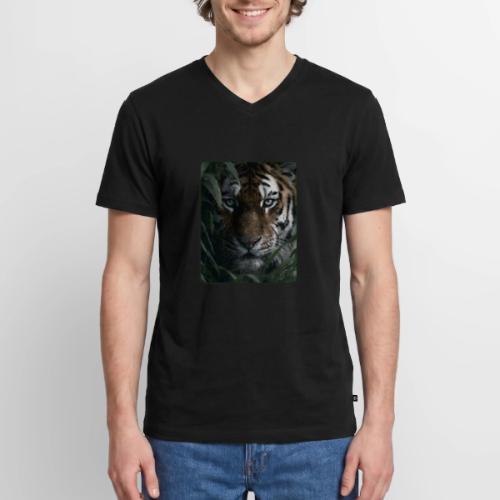 Tiger Jungle Eyes Wildlife Design - Men's Premium Organic V-Neck T-Shirt