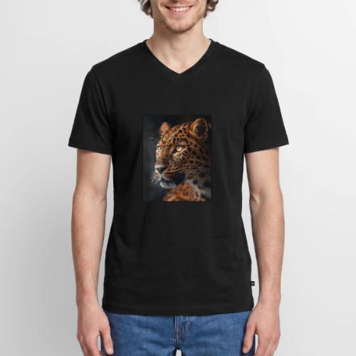 Amur Leopard Face Wildlife Design - Men's Premium Organic V-Neck T-Shirt