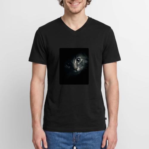 Cat Face in Shadow Close-Up Design - Men's Premium Organic V-Neck T-Shirt