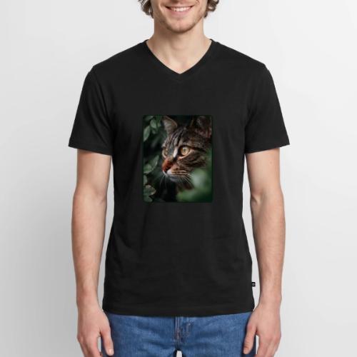 Tabby Cat Jungle Eyes Design - Men's Premium Organic V-Neck T-Shirt