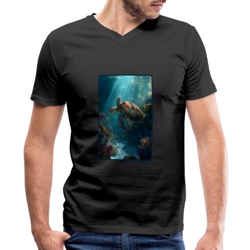 Sea Turtle Coral Reef Design - Men's Premium Organic V-Neck T-Shirt