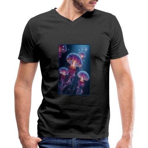 Glowing Jellyfish Deep Sea Design - Men's Premium Organic V-Neck T-Shirt