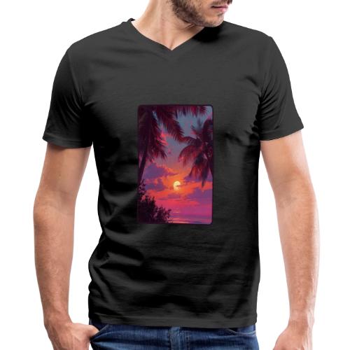 Tropical Sunset Palm Silhouette Design - Men's Premium Organic V-Neck T-Shirt
