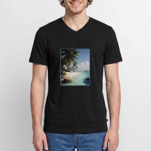 Tropical Beach Paradise Palm Design - Men's Premium Organic V-Neck T-Shirt