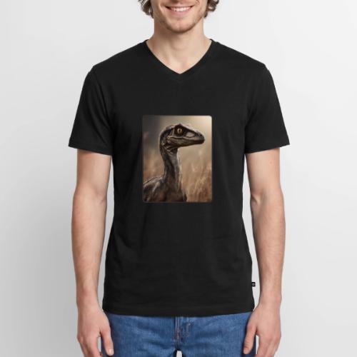 Velociraptor Feathered Portrait Design - Men's Premium Organic V-Neck T-Shirt