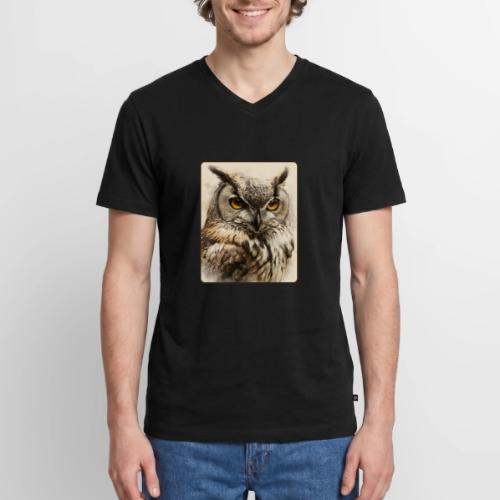 Great Horned Owl Watercolor Design - Men's Premium Organic V-Neck T-Shirt