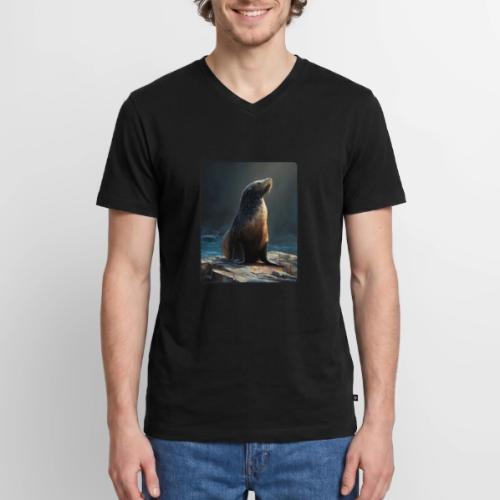 Fur Seal Artistic Shore Portrait Design - Men's Premium Organic V-Neck T-Shirt