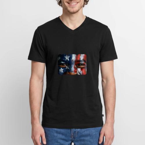 USA: Three Panels of Pride - Men's Premium Organic V-Neck T-Shirt