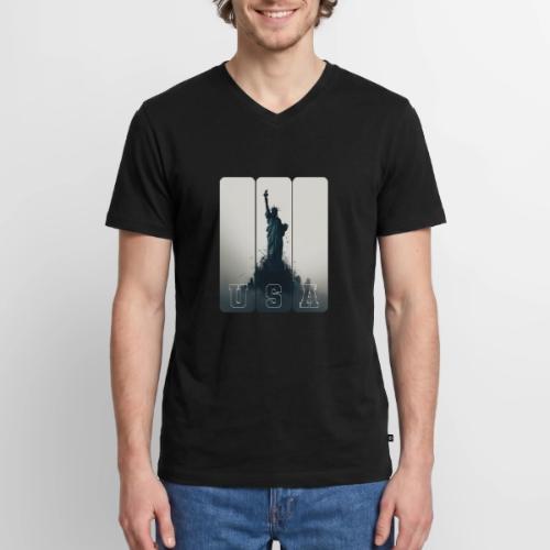 USA: Liberty Rising Over Manhattan - Men's Premium Organic V-Neck T-Shirt