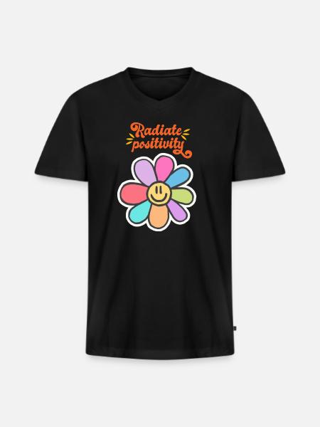 Radiate Positively - Men's Premium Organic V-Neck T-Shirt - black