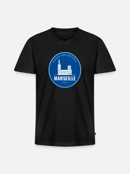 Blue Marseille Landmark Patch - Men's Premium Organic V-Neck T-Shirt - black