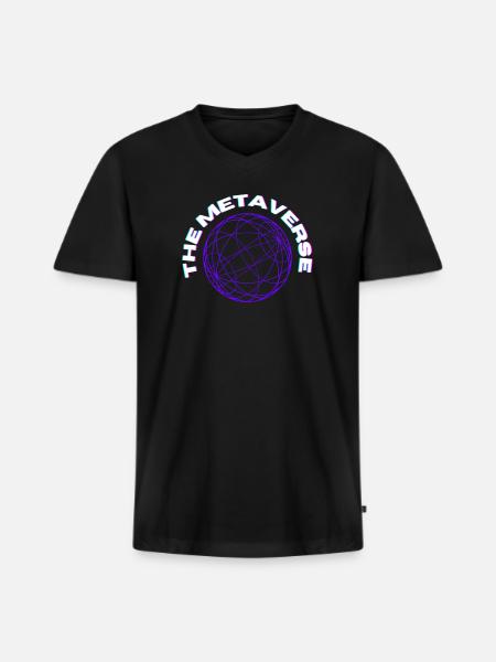 Metaverse Globe Neon Print - Men's Premium Organic V-Neck T-Shirt - black