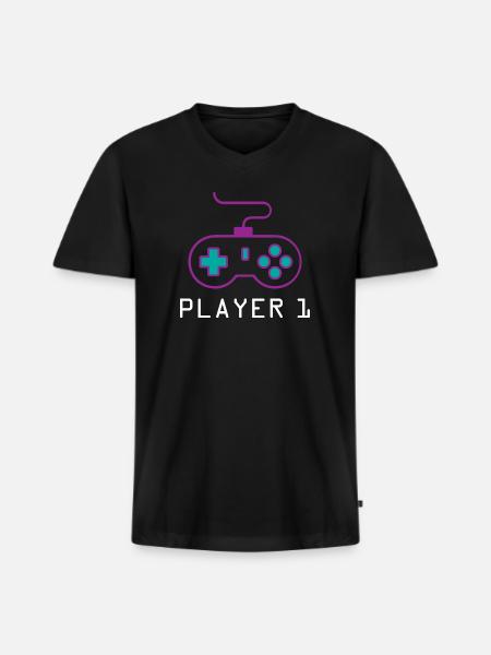 Player 1 Gamer - Men's Premium Organic V-Neck T-Shirt - black