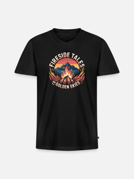 Fireside Tales And Golden Skies - Men's Premium Organic V-Neck T-Shirt - black