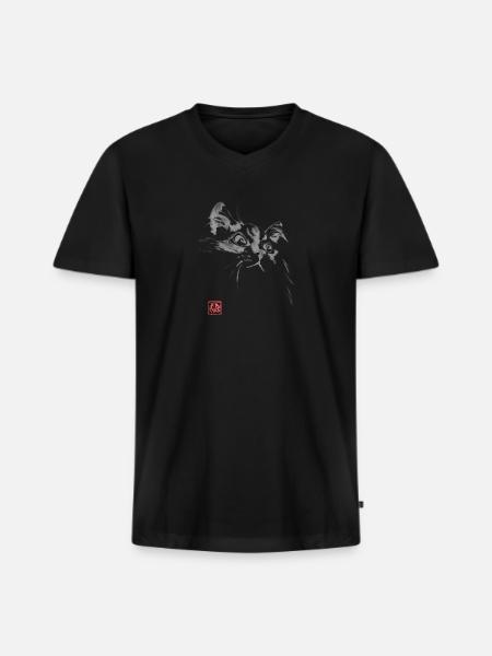 Whisper Cat Inkwash Portrait - Men's Premium Organic V-Neck T-Shirt - black