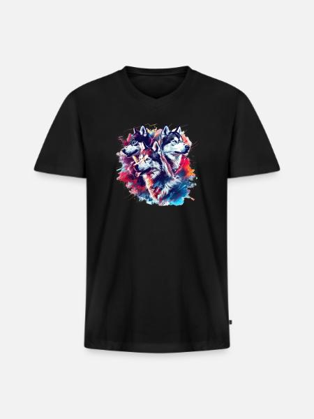 Husky Trio Neon Splash - Men's Premium Organic V-Neck T-Shirt - black