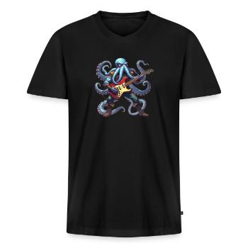 Octopus Guitarist - Men's Premium Organic V-Neck T-Shirt - black - Front - AI Model Male 178 light (178cm)