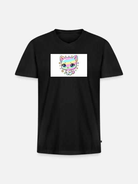 Pastel Rainbow Kitten - Men's Premium Organic V-Neck T-Shirt - black