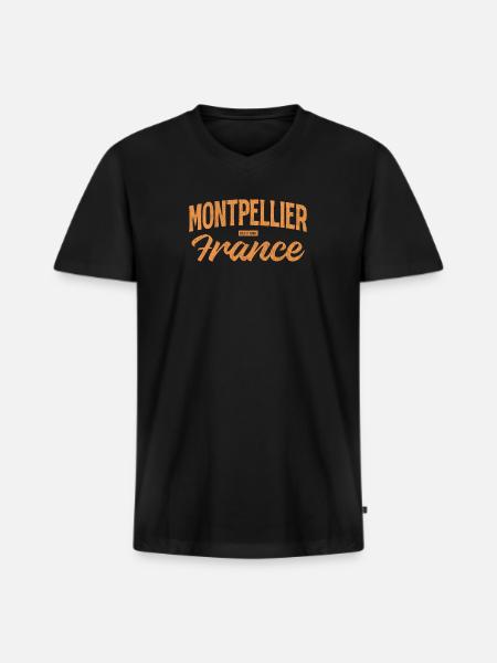 Montpellier France Retro Script - Men's Premium Organic V-Neck T-Shirt - black