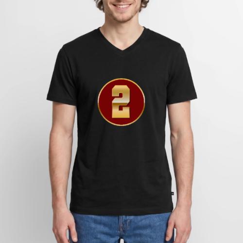 Number 2 in Gold Varsity Font - Men's Premium Organic V-Neck T-Shirt