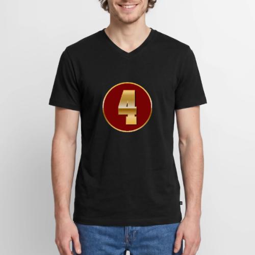Number 4 in Gold Varsity Font - Men's Premium Organic V-Neck T-Shirt