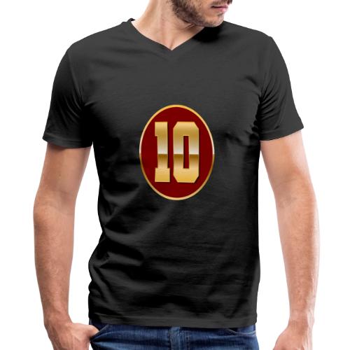 Number 10 in Gold Varsity Font - Men's Premium Organic V-Neck T-Shirt