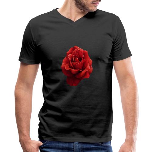 Rose: Crimson Dew Bloom - Men's Premium Organic V-Neck T-Shirt