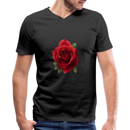 Rose: Crimson Bloom Elegance - Men's Premium Organic V-Neck T-Shirt