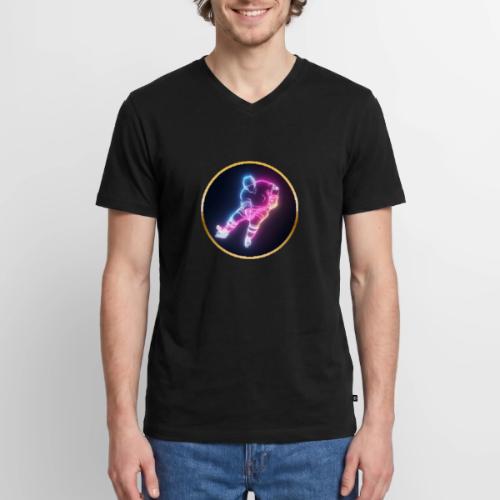 Hockey: Neon Ice Striker - Men's Premium Organic V-Neck T-Shirt