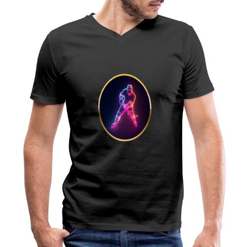 Hockey: Neon Ice Strike - Men's Premium Organic V-Neck T-Shirt