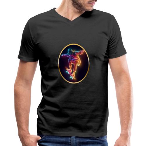 Skateboarding: Midnight Neon Skater - Men's Premium Organic V-Neck T-Shirt