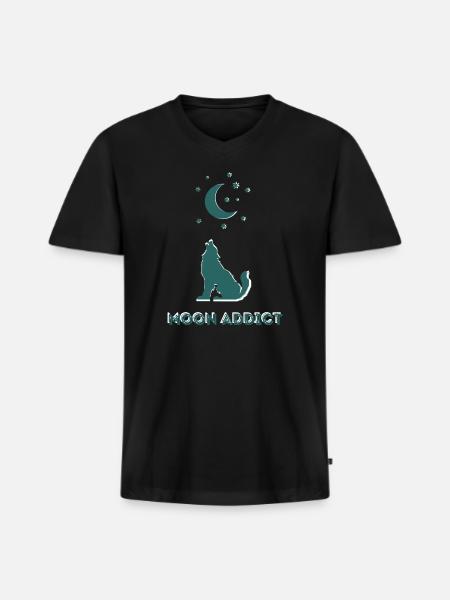 Moon Addict Howling Wolf - Men's Premium Organic V-Neck T-Shirt - black