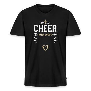 Cheer And Jesus - Jesus - Men's Premium Organic V-Neck T-Shirt - black - Front - AI Model Male 178 light (178cm)