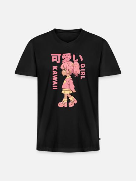 Kawaii Girl - Men's Premium Organic V-Neck T-Shirt - black