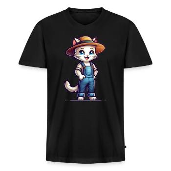 Cute Cat Farmer - Men's Premium Organic V-Neck T-Shirt - black - Front - AI Model Male 178 light (178cm)