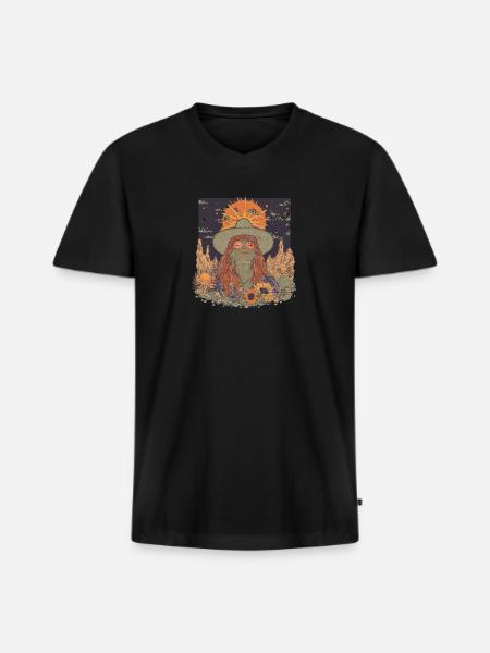 Mystic Sunflower Dreamer Illustration - Men's Premium Organic V-Neck T-Shirt - black