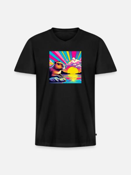 Neon Sunset Guinea Pig - Men's Premium Organic V-Neck T-Shirt - black