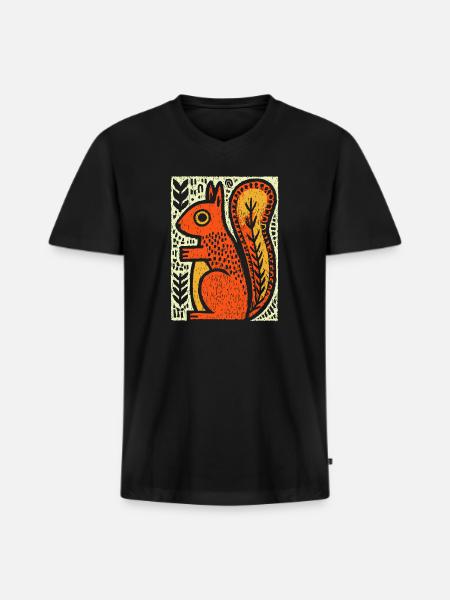 Squirrel in Rustic Woodcut - Men's Premium Organic V-Neck T-Shirt - black