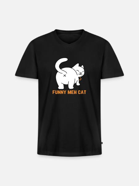 Funny Meh Cat - Men's Premium Organic V-Neck T-Shirt - black