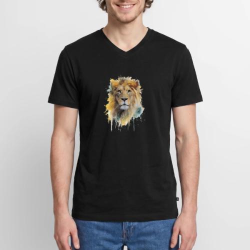 Watercolor Lion Portrait - Men's Premium Organic V-Neck T-Shirt