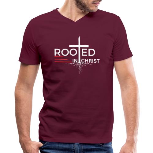 Rooted in Christ (white) - Colossians 2:7 - Men's V-Neck T-Shirt by Bella + Canvas