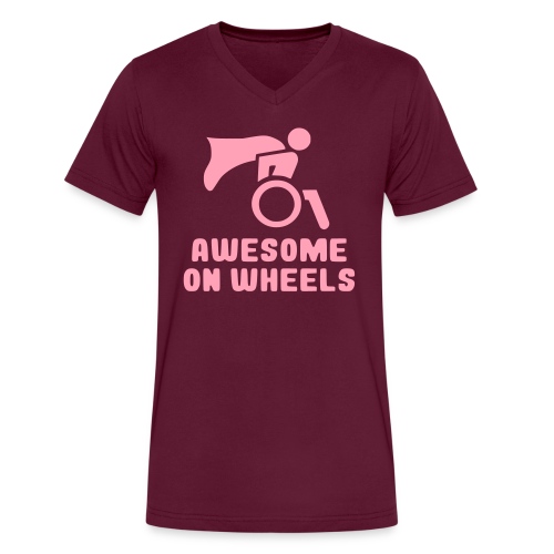 Awsome on wheels, wheelchair humor, roller fun - Men's V-Neck T-Shirt by Canvas