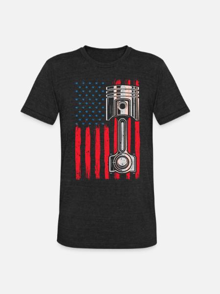 Piston American Flag - Unisex Tri-Blend T-Shirt - heather black