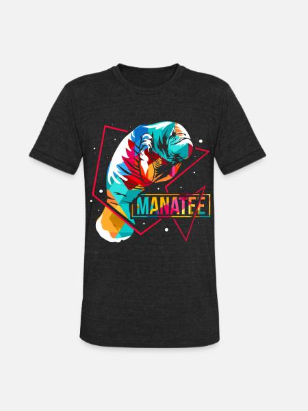 Manatee Polygon - Unisex Tri-Blend T-Shirt - heather black
