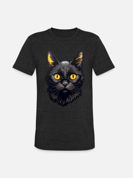 Black Cat face - Unisex Tri-Blend T-Shirt - heather black