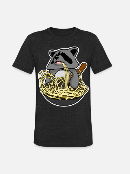 Wok Pan Raccoon - Unisex Tri-Blend T-Shirt - heather black