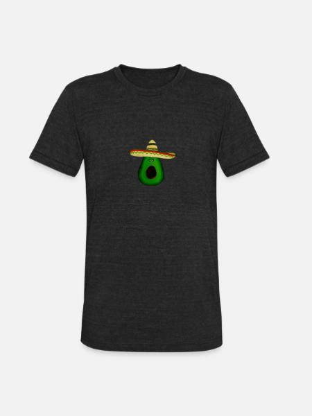 Mexican avocado with sombrero - Unisex Tri-Blend T-Shirt - heather black
