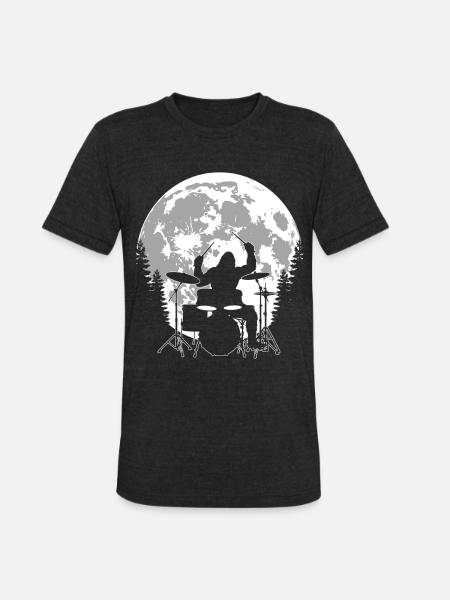 Bigfoot Drummer Moon - Unisex Tri-Blend T-Shirt - heather black
