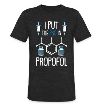 ANESTHESIA: Pro In Propofol - Unisex Tri-Blend T-Shirt - heather black - Front - Brady (186cm)