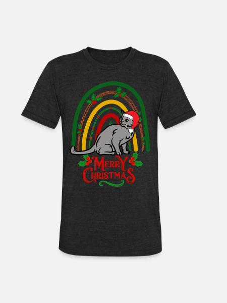 Russian Blue Cat Christmas - Unisex Tri-Blend T-Shirt - heather black